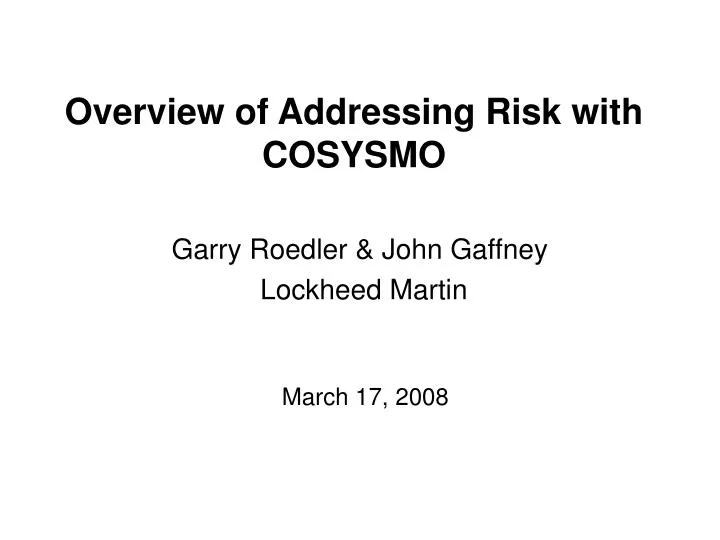 overview of addressing risk with cosysmo
