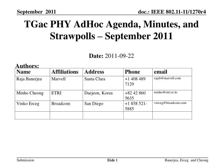 tgac phy adhoc agenda minutes and strawpolls september 2011