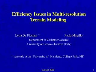 Efficiency Issues in Multi-resolution Terrain Modeling