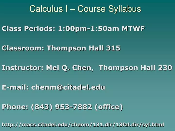 calculus i course syllabus