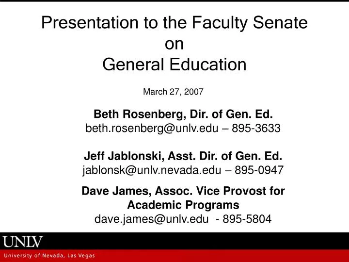 presentation to the faculty senate on general education