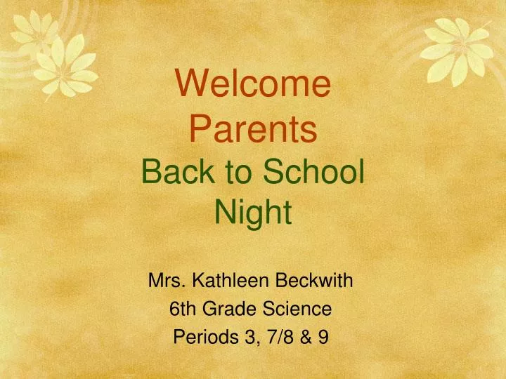 welcome parents back to school night