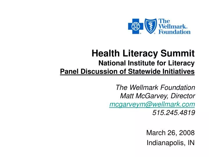 health literacy summit national institute for literacy panel discussion of statewide initiatives