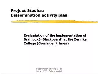 Project Studies: Dissemination activity plan