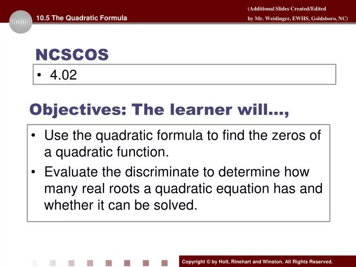 objectives the learner will