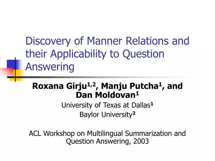 discovery of manner relations and their applicability to question answering