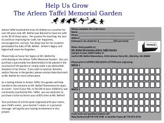 Help Us Grow The Arleen Taffel Memorial Garden