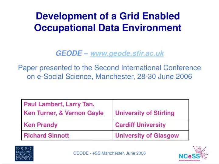 development of a grid enabled occupational data environment