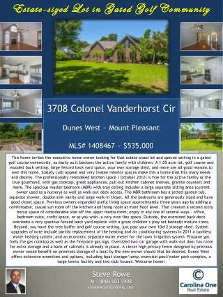 3708 Colonel Vanderhorst Cir Dunes West ~ Mount Pleasant MLS# 1408467 ~ $ 535,000