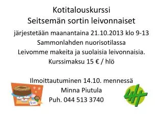 kotitalouskurssi seitsem n sortin leivonnaiset