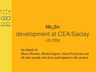 Nb 3 Sn development at CEA/Saclay J.M. Rifflet