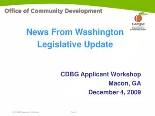 CDBG Applicant Workshop Macon, GA December 4, 2009
