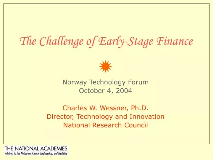 the challenge of early stage finance