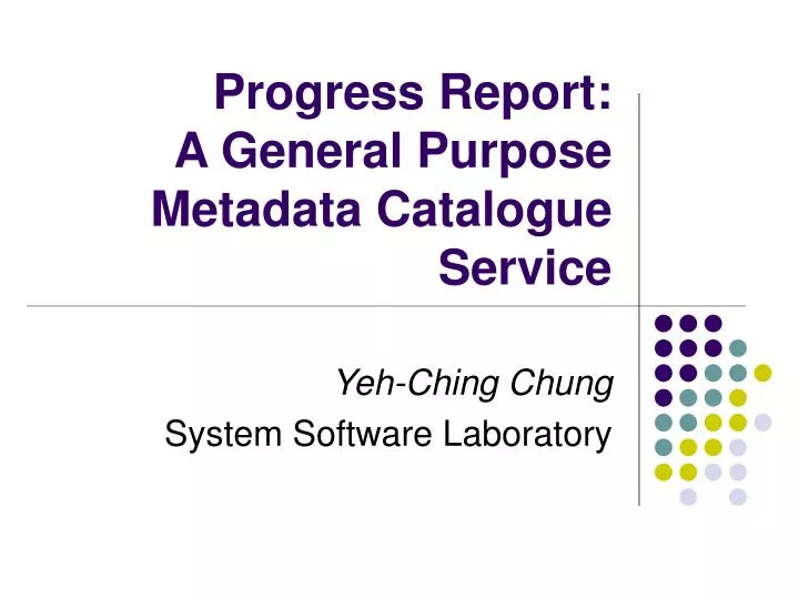 progress report a general purpose metadata catalogue service