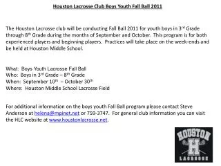 Houston Lacrosse Club Boys Youth Fall Ball 2011
