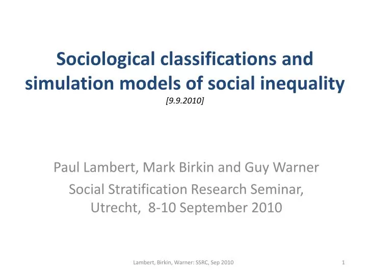 sociological classifications and simulation models of social inequality 9 9 2010