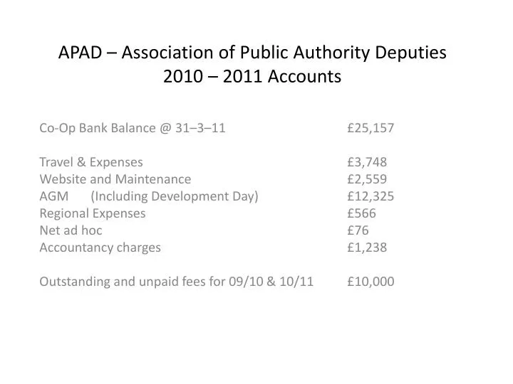 apad association of public authority deputies 2010 2011 accounts