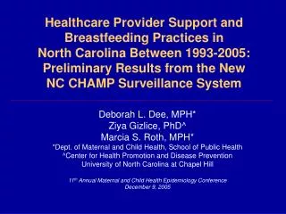 Deborah L. Dee, MPH* Ziya Gizlice, PhD^ Marcia S. Roth, MPH*