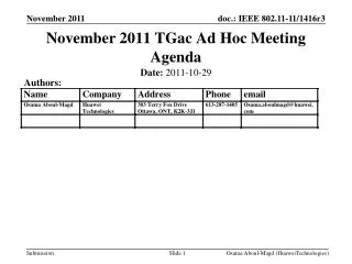 November 2011 TGac Ad Hoc Meeting Agenda