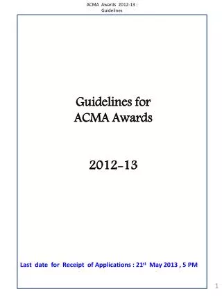 Guidelines for ACMA Awards 2012-13