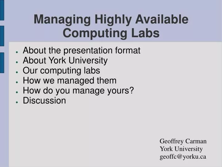 managing highly available computing labs