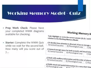 Working Memory Model - Quiz