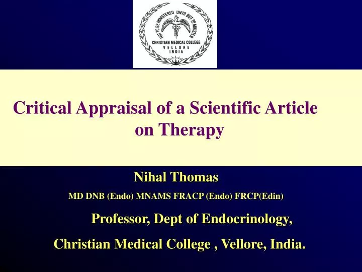critical appraisal of a scientific article on therapy