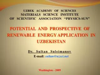 UZBEK ACADEMY OF SCIENCES Materials Science Institute
