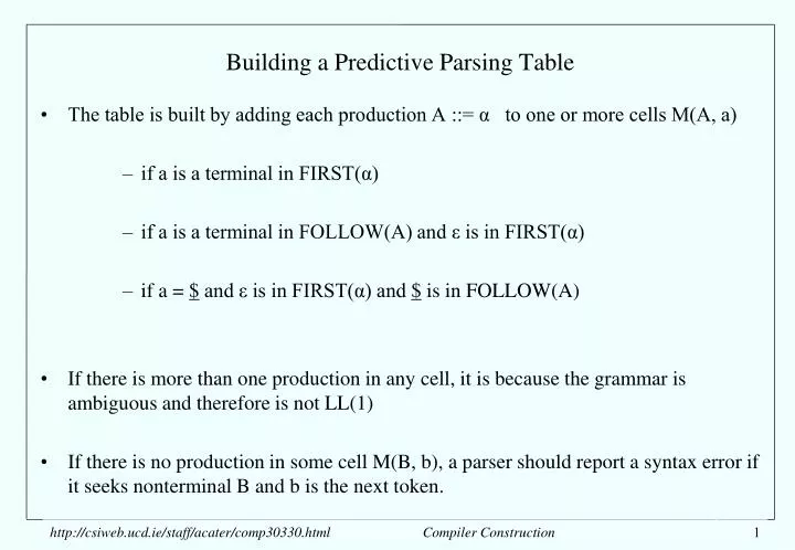 building a predictive parsing table