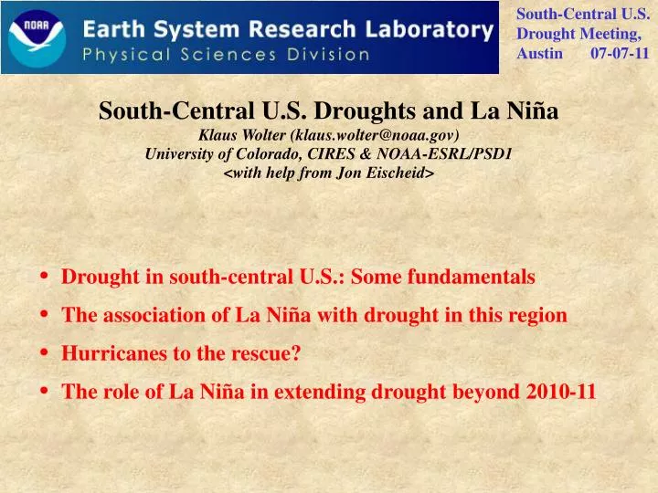 south central u s droughts and la ni a