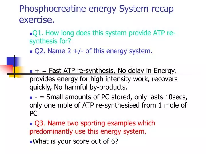 phosphocreatine energy system recap exercise