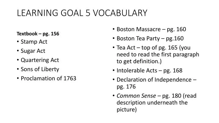 learning goal 5 vocabulary