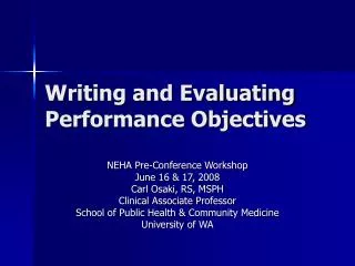 Writing and Evaluating Performance Objectives