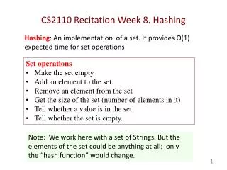 CS2110 Recitation Week 8. Hashing