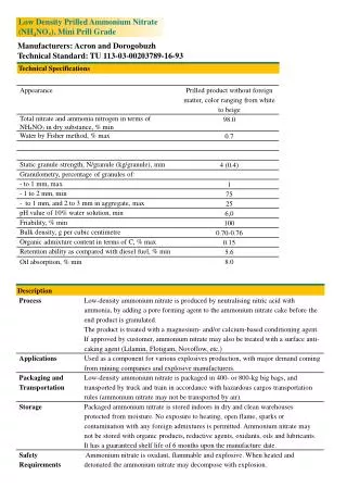 Manufacturers: Acron and Dorogobuzh Technical Standard: TU 113-03-00203789-16-93