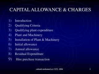CAPITAL ALLOWANCE &amp; CHARGES