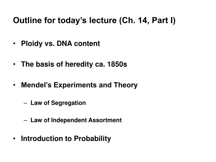 outline for today s lecture ch 14 part i