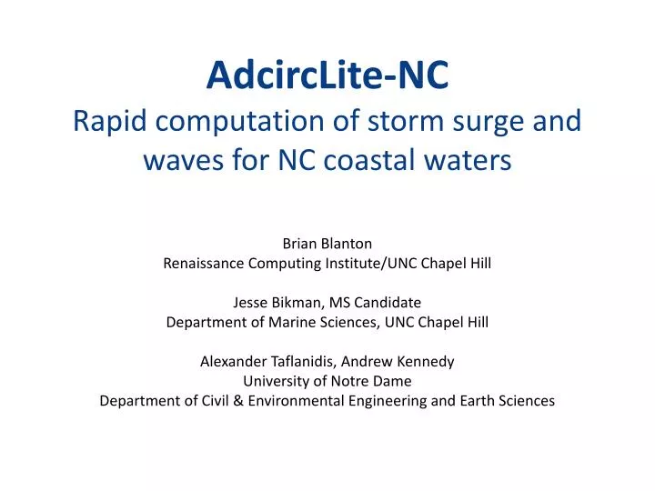 adcirclite nc rapid computation of storm surge and waves for nc coastal waters