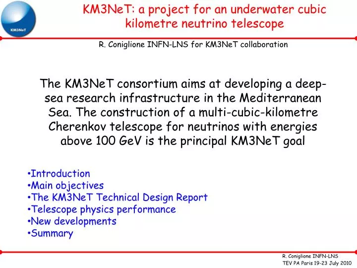 km3net a project for an underwater cubic kilometre neutrino telescope