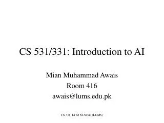 CS 531/331: Introduction to AI