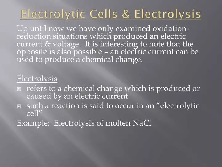 electrolytic cells electrolysis