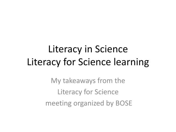literacy in science literacy for science learning