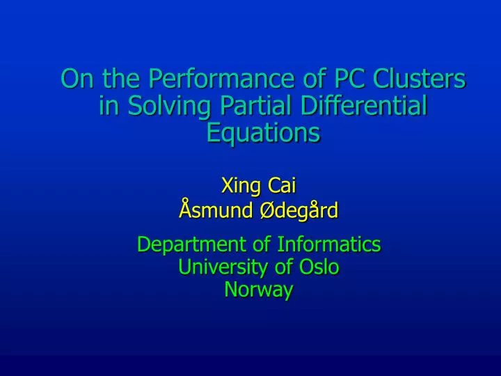 on the performance of pc clusters in solving partial differential equations