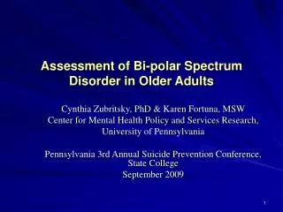 Assessment of Bi-polar Spectrum Disorder in Older Adults