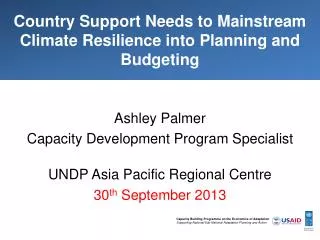 Country Support Needs to Mainstream Climate Resilience into Planning and Budgeting