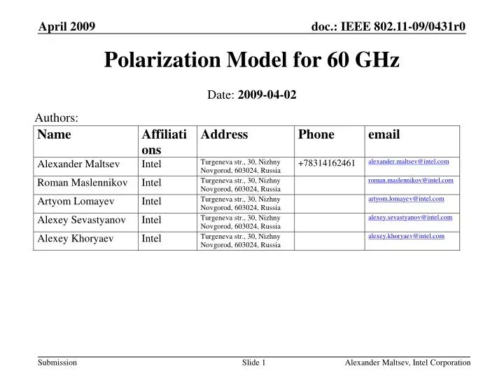 polarization model for 60 ghz
