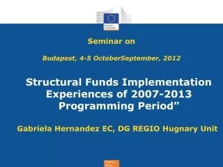 Seminar on Budapest, 4-5 OctoberSeptember, 2012