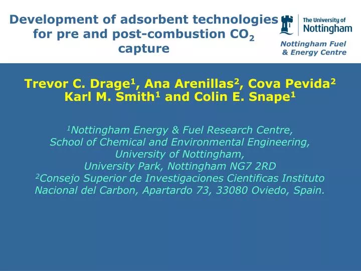 development of adsorbent technologies for pre and post combustion co 2 capture