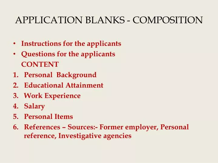application blanks composition