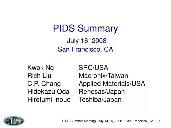 pids summary july 16 2008 san francisco ca